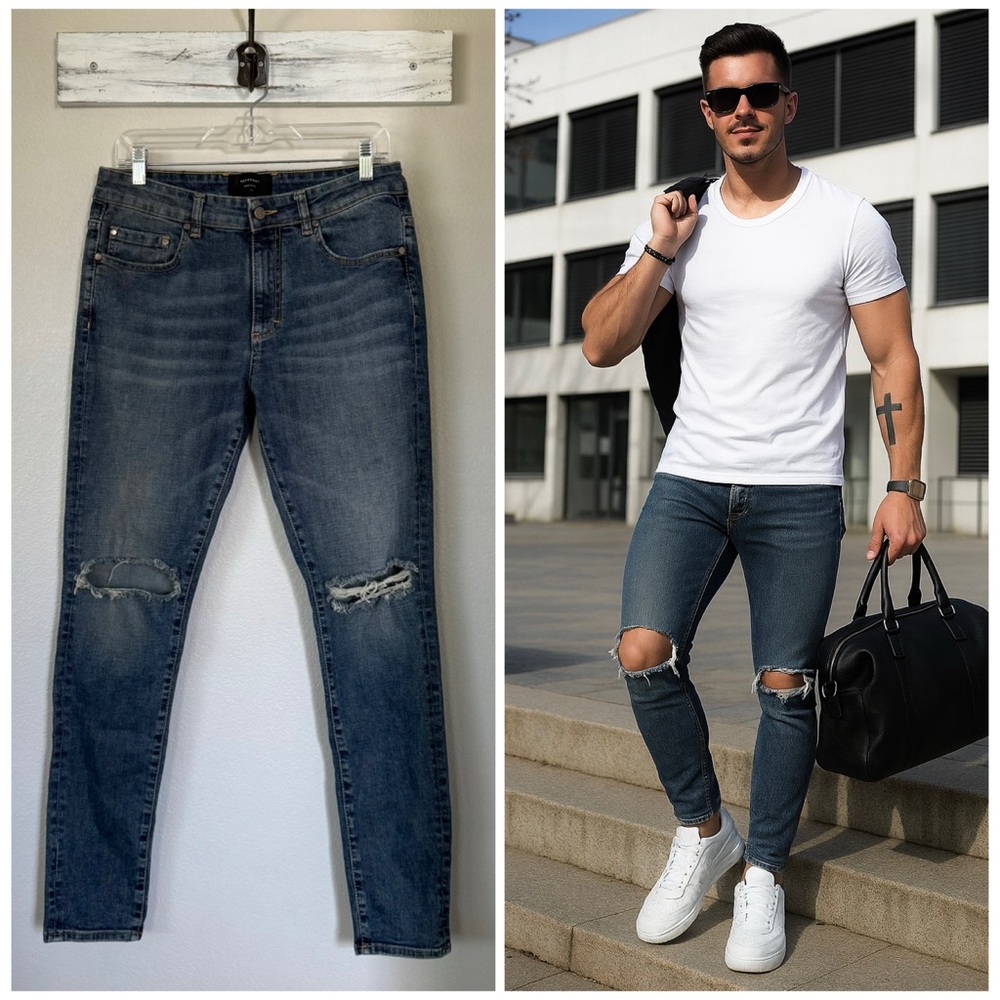 REPRESENT 32x31 Destroyer Denim Jeans in Rockstar Blue • Street Slim Skinny Fit - Picture 1 of 10